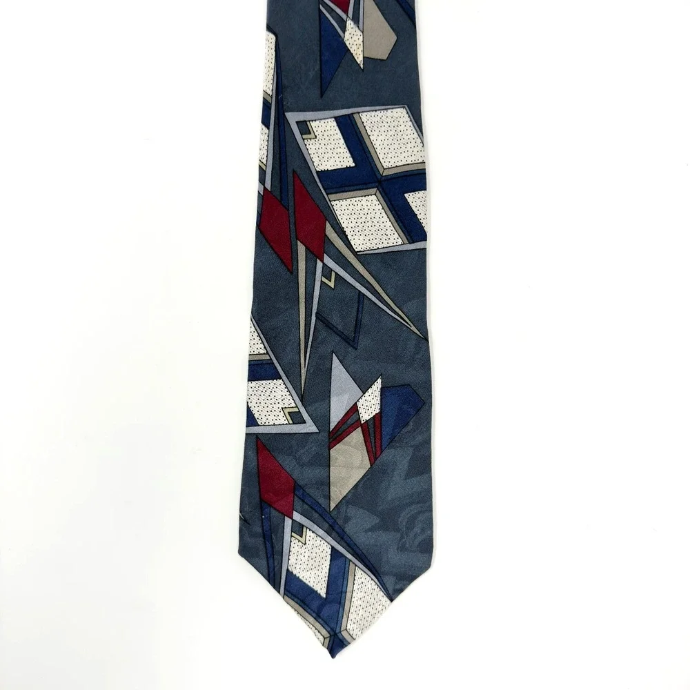 Geoffrey Beene Silk Tie Geometric Blue‎ Red Vintage 58x3.75